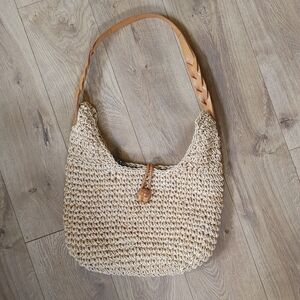 Eddie Bauer Straw & Leather Tote Bag